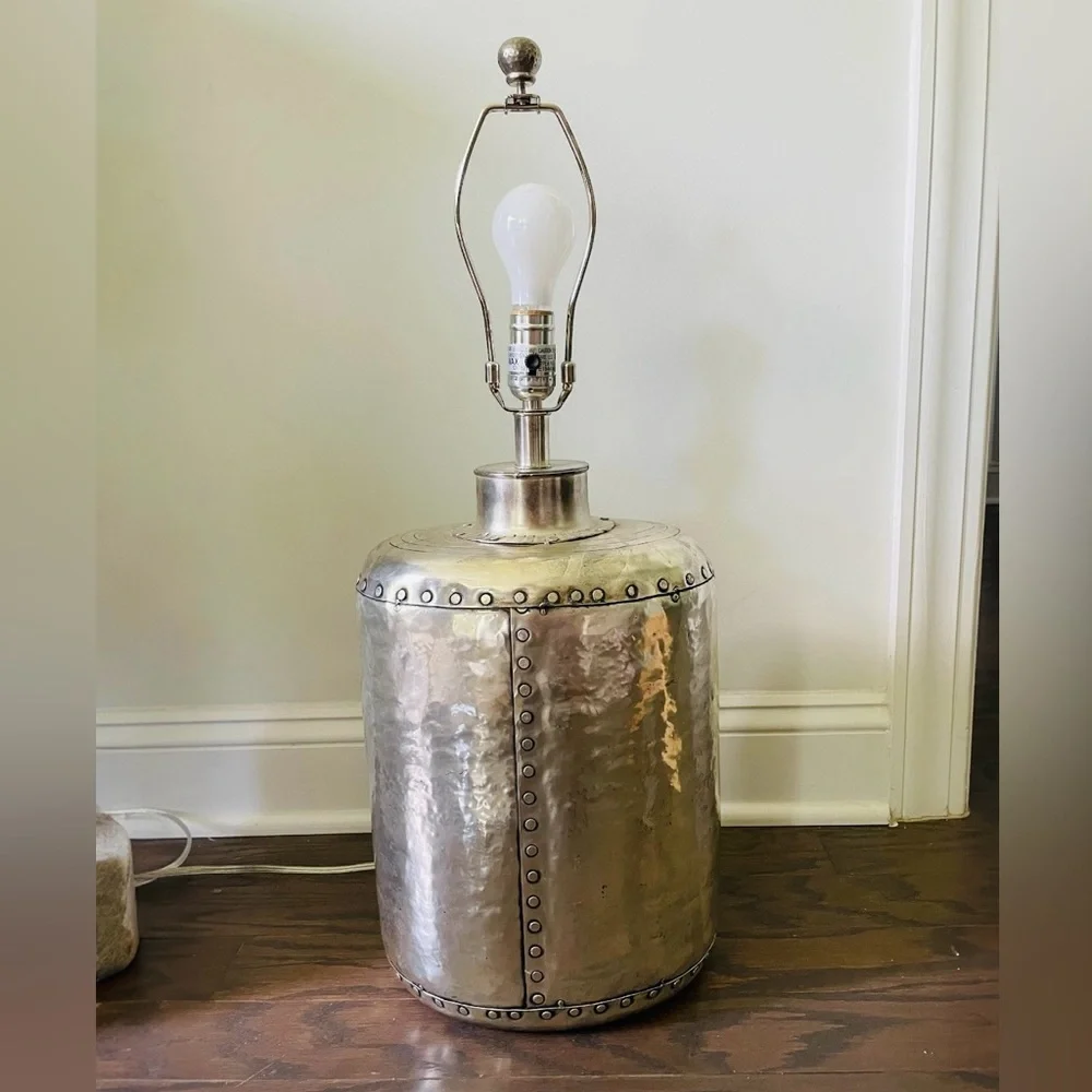 POTTERY BARN SILVER HAMMERED METAL LAMP